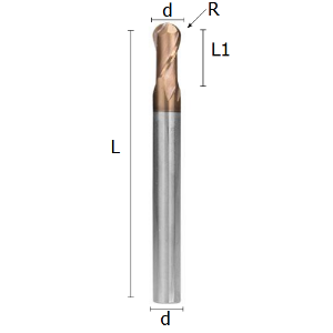 Picture of Ball-Nosed two flute end mill solid carbide coated