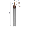 Picture of Miniature ball nosed end mill reinforced solid carbide coated