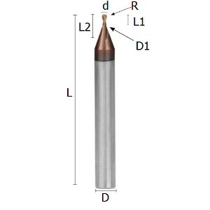 Picture of Miniature ball nosed end mill reinforced solid carbide coated