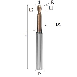 Picture of Ball nosed end mill reinforced solid carbide coated