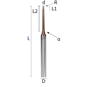 Picture of Ball nosed end mill reinforced solid carbide coated conical outlet