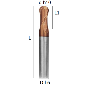 Picture of Ball-nosed two flutes regular end mill coated