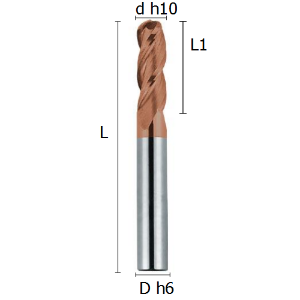 Picture of Ball-nosed three flutes regular end mill coated