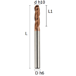 Picture of Ball-nosed three flutes long end mill coated