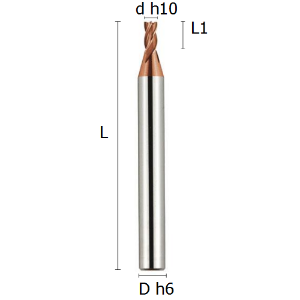 Picture of Four flutes end mill reinforced shank coated