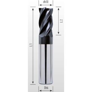 Picture of Four flute end mill with irregular division lapped and coated