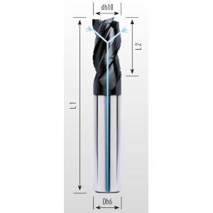 Picture of Three flute end mill with irregular division lapped coated with coolant holes interrupted cut 