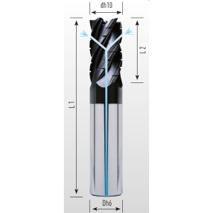 Picture of Five flute end mill with irregular division lapped coated with coolant holes interrupted cut 